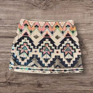 Like New- Express Small Multicolor Geometric Aztec Sequined Mini Skirt
